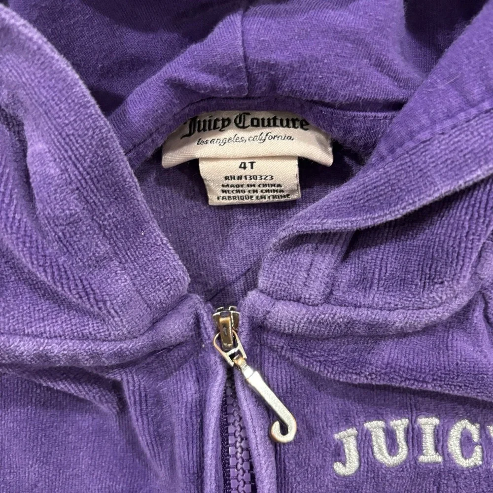 Juicy Couture Jacket Girls 4T Purple Velour Hooded Full Zip Pockets READ